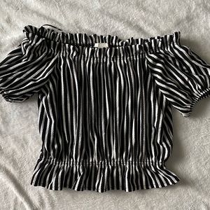 H&M Black and White Striped Off Shoulder Top